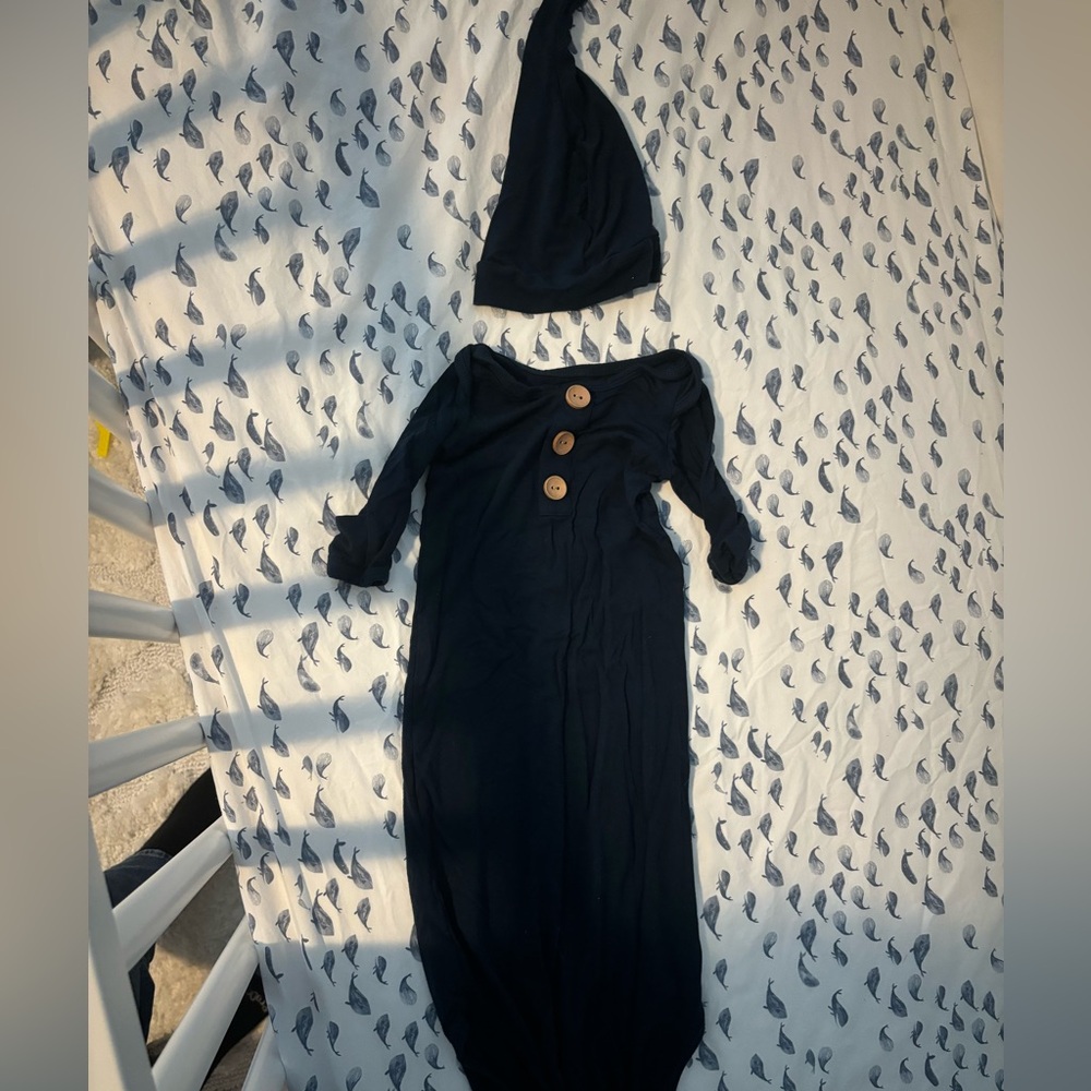 Caden Lane Baby Navy Knot Gown with Hat